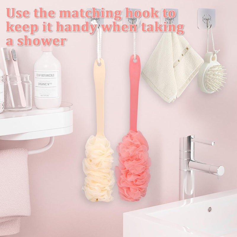 NICEMOVIC 2Pack Back Scrubber for Shower Loofah with Long Handle, Shower Brush for Body, 17″ Loofah on a Stick for Men Women Bathing Accessories, Scrubber Sponge for Exfoliating Bath Brushes (Beige & Pink) - Image 5
